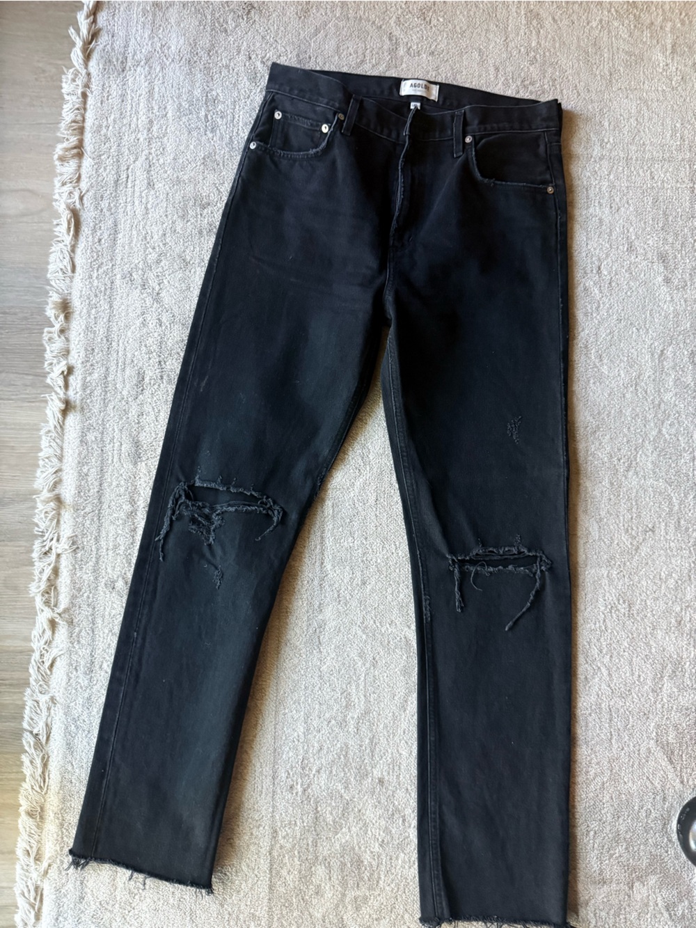 Agolde Black Straight-Leg Distressed Jeans